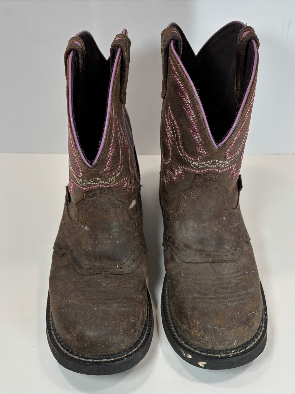Justin Boots Gypsy Womens Leather Western Boots Brown/Pink Square Toe 8.5 B Read - Picture 3 of 9